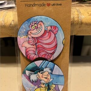 Handmade Alice in Wonderland car coasters.  New handmade rubber